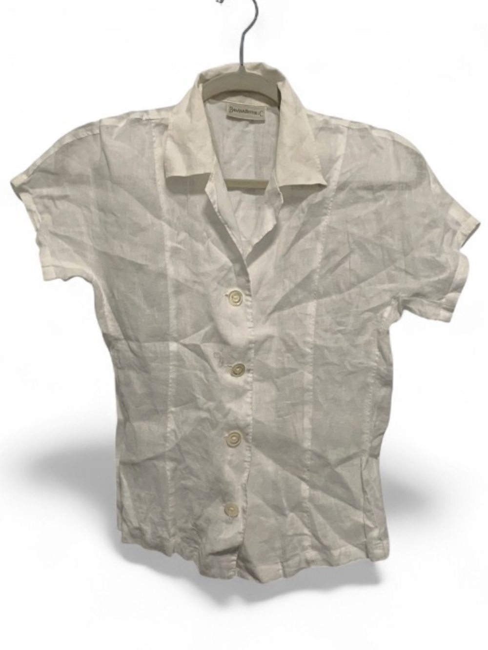 Banana Republic White Short-Sleeve Linen Button-Down Shirt
